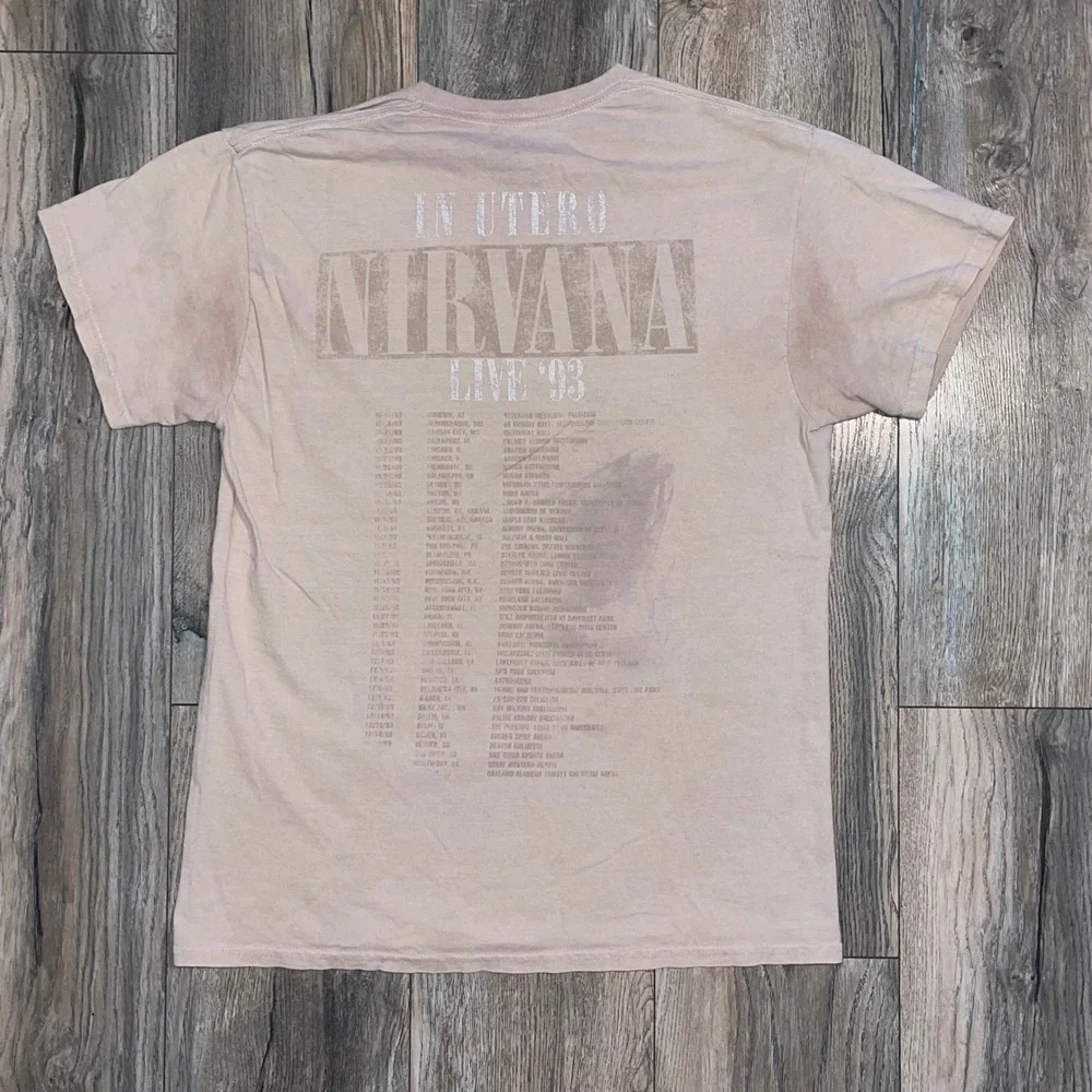 Nirvana Live‎ 93 In Utero Tour Graphic T-Shirt Mens M Tan Distressed Band Tee
